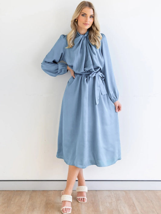  Satin Elegant French Dress Stylish Temperament Long Sleeve Skirt Banquet Dress Formal Occasion Dresses 2023 New Women Clothing -  - DYAVOR® 