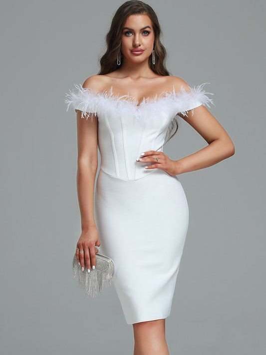 Feather White Bandage Dress