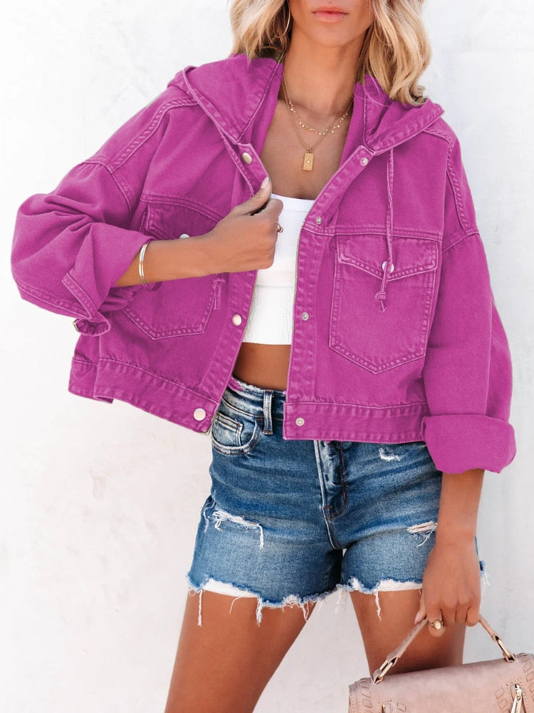  Women's Denim Jacket 2023 Autumn New Drawstring Hooded Loose Women's Coats Streetwear Tops Female Coat Winter Woman Clothing -  - DYAVOR® 
