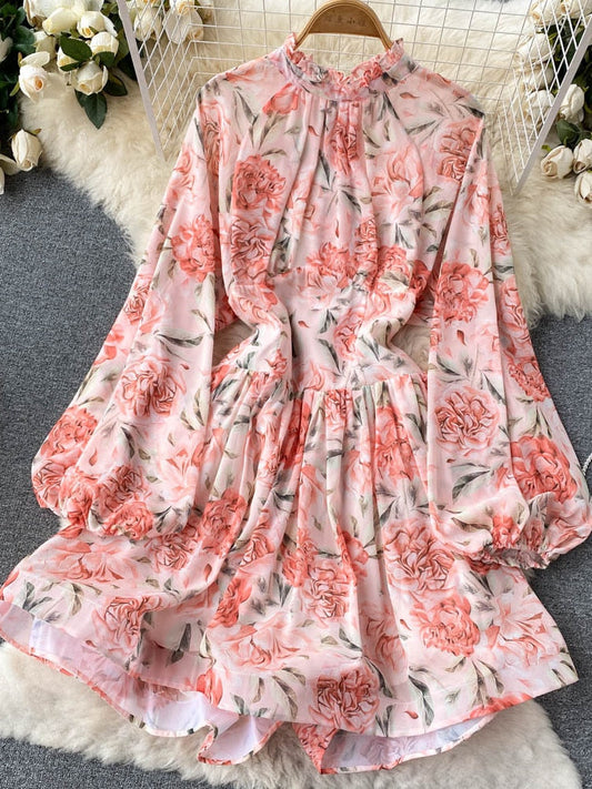  Clothes for Women New Fashion Print Open Back Sexy Dress Stand Up Neck Lace Up Long Sleeve Short Dresses Holidays Streetwear -  - DYAVOR® 