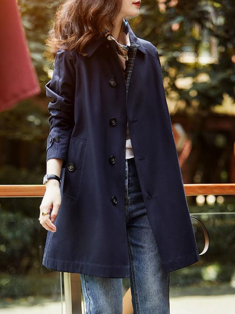 Windbreaker Women Mid Length Autumn New Casual Style Women's Trench Coat Polo Collar Long Sleeve Top Coats and Jackets Women