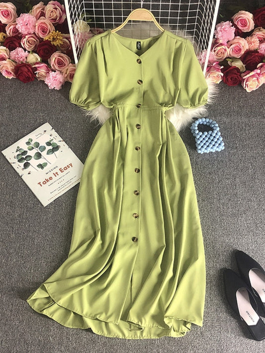  Female Clothing New Korean Version Loose Short Sleeve Dress with Waist Wrapped Cardigan Style Long Dress Formal Occasion Dresses -  - DYAVOR® 