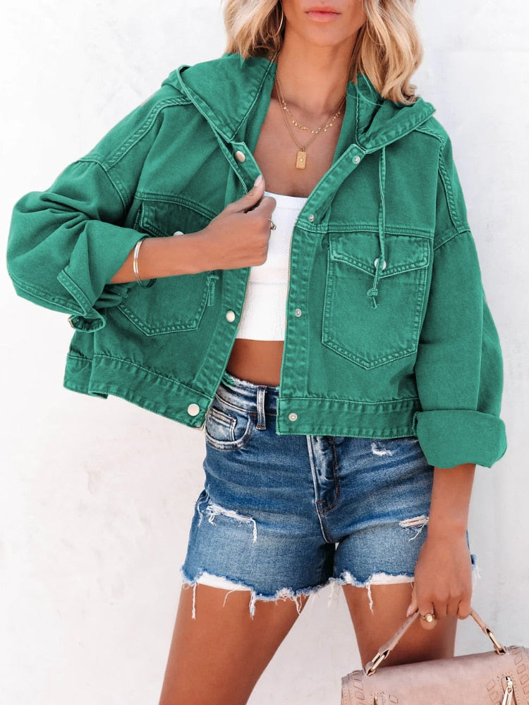  Women's Denim Jacket 2023 Autumn New Drawstring Hooded Loose Women's Coats Streetwear Tops Female Coat Winter Woman Clothing -  - DYAVOR® 