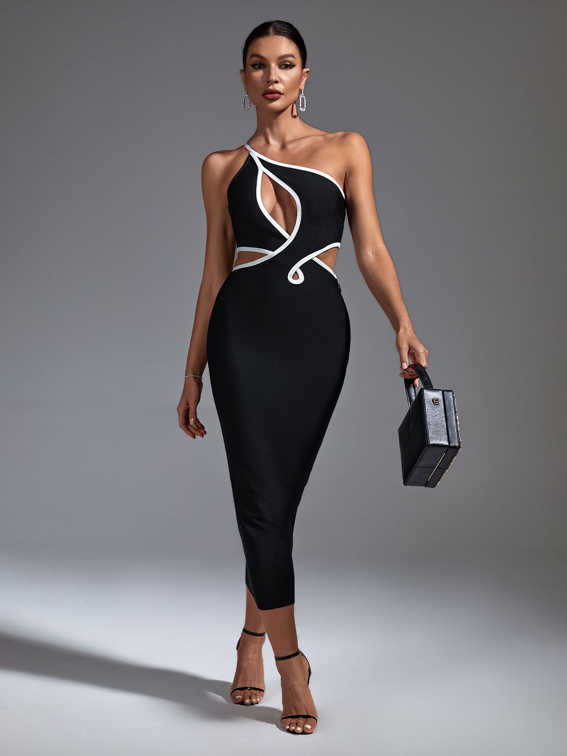 Sleek Black Cut Out Midi Dress