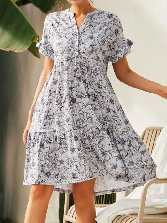 Dresses for Women 2023 Summer New V-neck Button Print Dress Women's Short Sleeves Loose Short Dresses Streetwear 	Woman Clothing -  - DYAVOR® 