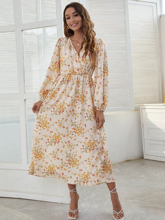 Women Clothing 2023 Spring Summer New V-neck Print Sexy Dress Fashion Elegant Long Sleeve Dresses Casual Holiday Party Dresses -  - DYAVOR® 