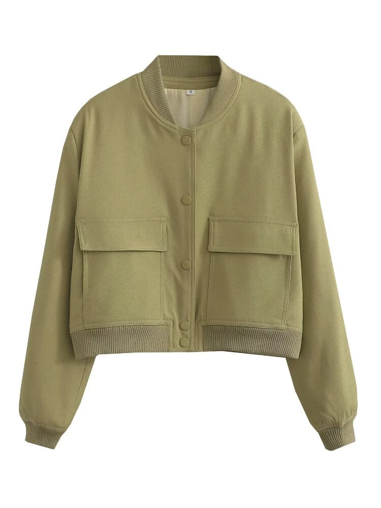  Women's Bomber Jacket Fashion with Pockets Spring Jackets Coat Vintage Long Sleeve Casual New In Outerwears Chic Top Streetwear -  - DYAVOR® 