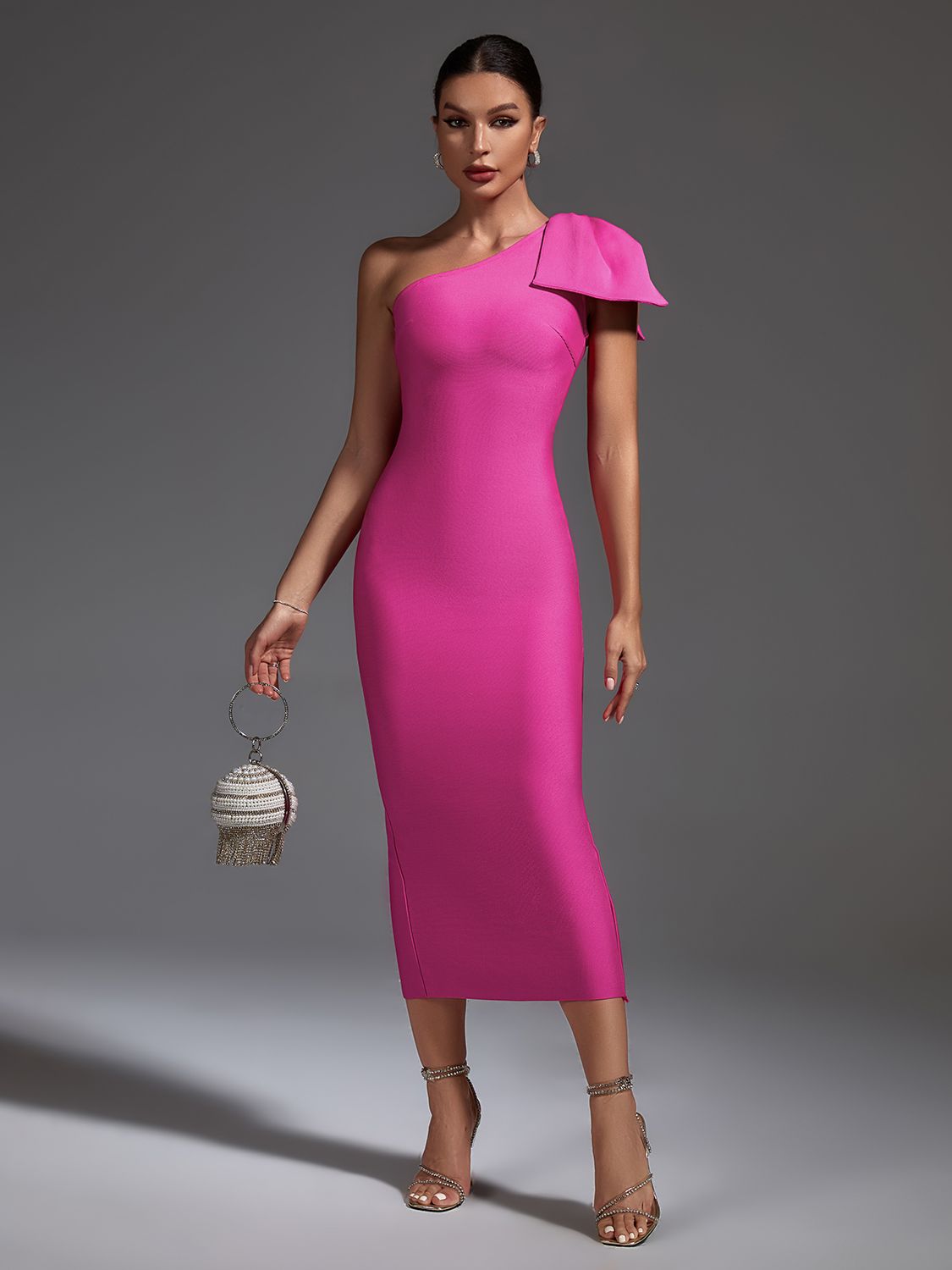 Pink Bandage Ruffle Midi Dress