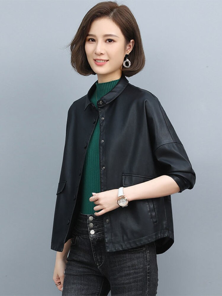 Jackets for Women Spring 2023 New Korean Fashion Cropped Leather Jacket Tops Lapel Long Sleeve Coats Streetwear Woman Clothes