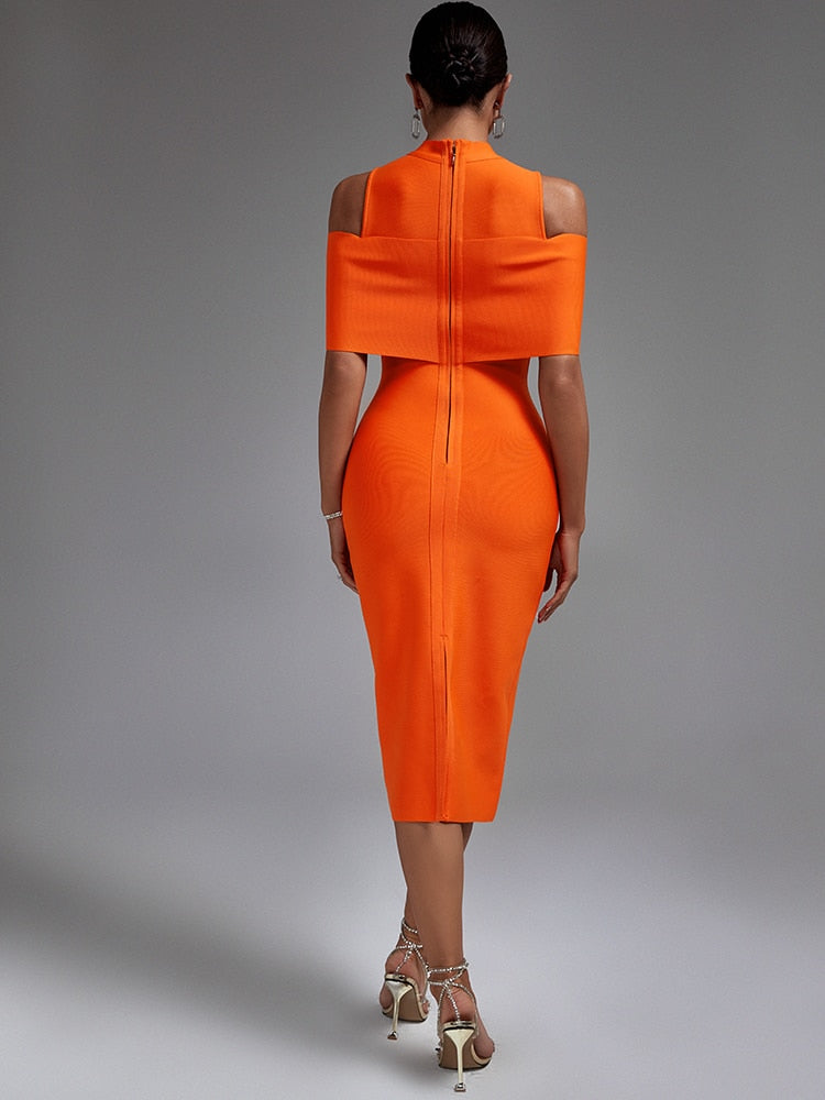 Off Shoulder Midi Orange Dress