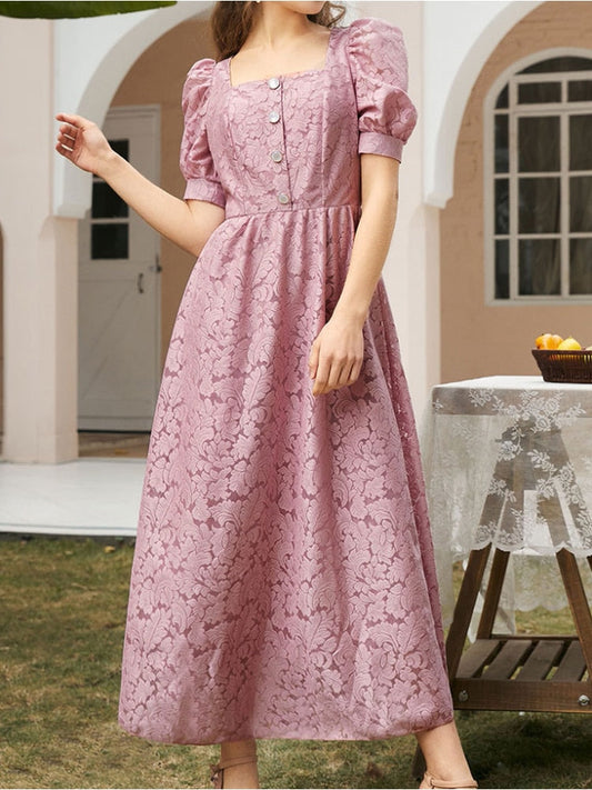  Elegant Party Dresses for Women 2023 Summer New French Lady Lace Dress Stylish Puff Sleeve Maxi Dress Formal Occasion Dresses -  - DYAVOR® 