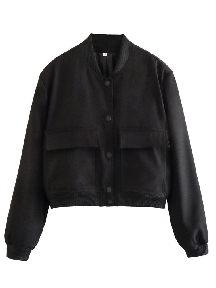  Women's Bomber Jacket Fashion with Pockets Spring Jackets Coat Vintage Long Sleeve Casual New In Outerwears Chic Top Streetwear -  - DYAVOR® 