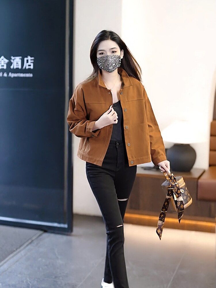  Women Short Coat 2023 Spring Autumn New Fashion Casual Jacket Women's Versatile Workwear Polo Neck Cardigan Baseball Jersey Top -  - DYAVOR® 