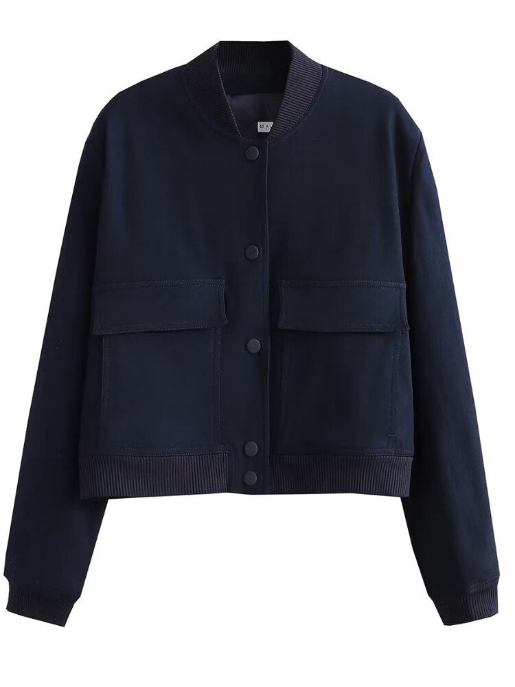  Women's Bomber Jacket Fashion with Pockets Spring Jackets Coat Vintage Long Sleeve Casual New In Outerwears Chic Top Streetwear -  - DYAVOR® 
