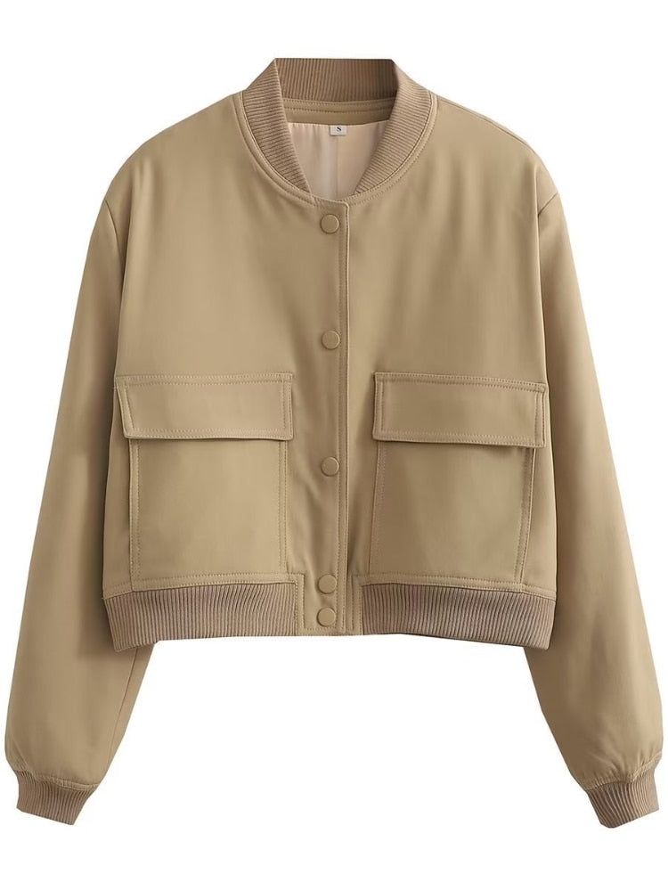  Women's Bomber Jacket Fashion with Pockets Spring Jackets Coat Vintage Long Sleeve Casual New In Outerwears Chic Top Streetwear -  - DYAVOR® 