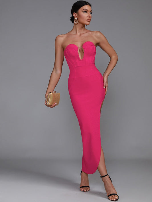 Elegant Strapless Midi Party Dress