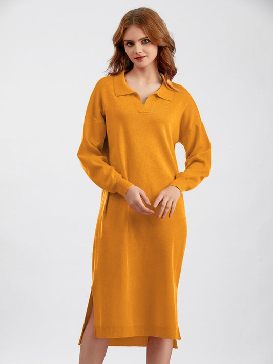  Long Dresses for Women Autumn Winter New Polo Neck Bottom Knit Sweater Loose Solid Color Ladies Dress Streetwear Female Clothing -  - DYAVOR® 