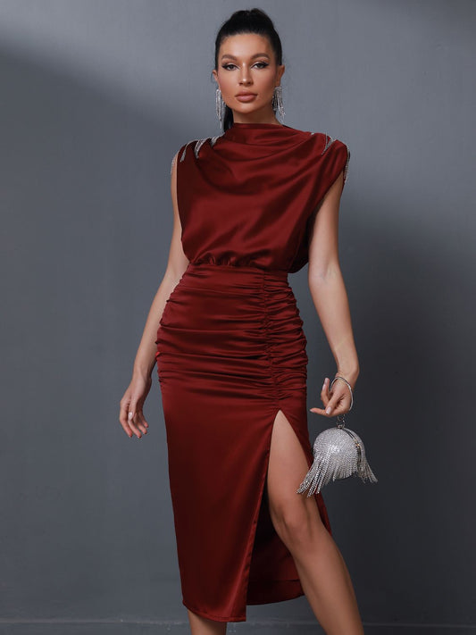 Exquisite Draped Luxury Midi Dress