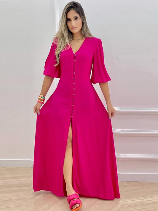  Elegant Party Dresses for Women 2023 Spring Summer New Single-breasted Dress Loose Long Skirt Fashion Casual Women's Dresses -  - DYAVOR® 