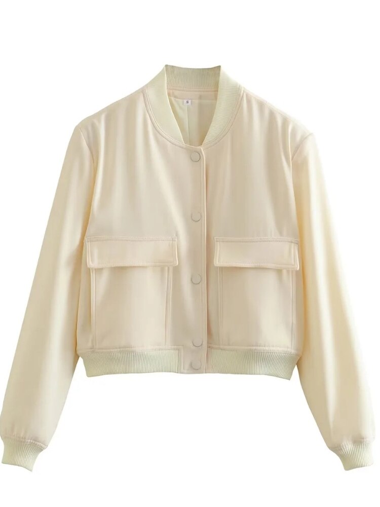  Women's Bomber Jacket Fashion with Pockets Spring Jackets Coat Vintage Long Sleeve Casual New In Outerwears Chic Top Streetwear -  - DYAVOR® 