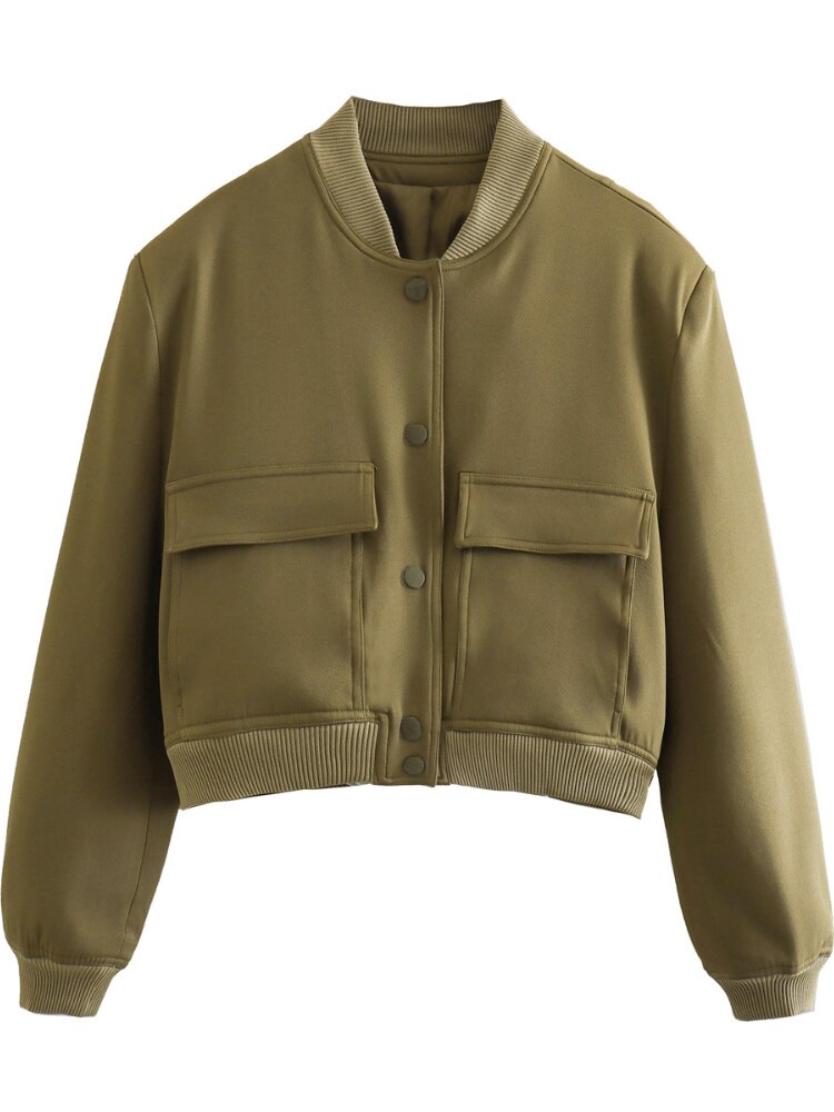  Women's Bomber Jacket Fashion with Pockets Spring Jackets Coat Vintage Long Sleeve Casual New In Outerwears Chic Top Streetwear -  - DYAVOR® 