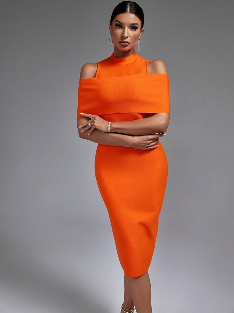 Off Shoulder Midi Orange Dress