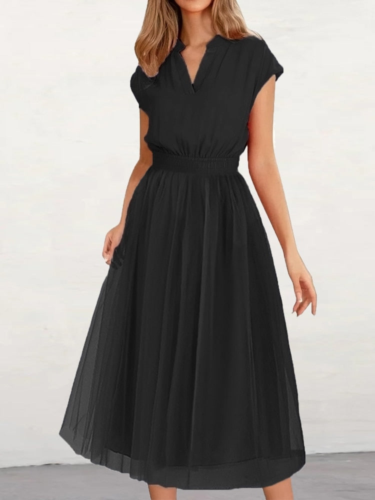  Elegant Party Dresses for Women 2023 Summer Fashion Tunic Mesh Dress V-Neck Long Dress Formal Occasion Dresses Woman Clothing -  - DYAVOR® 