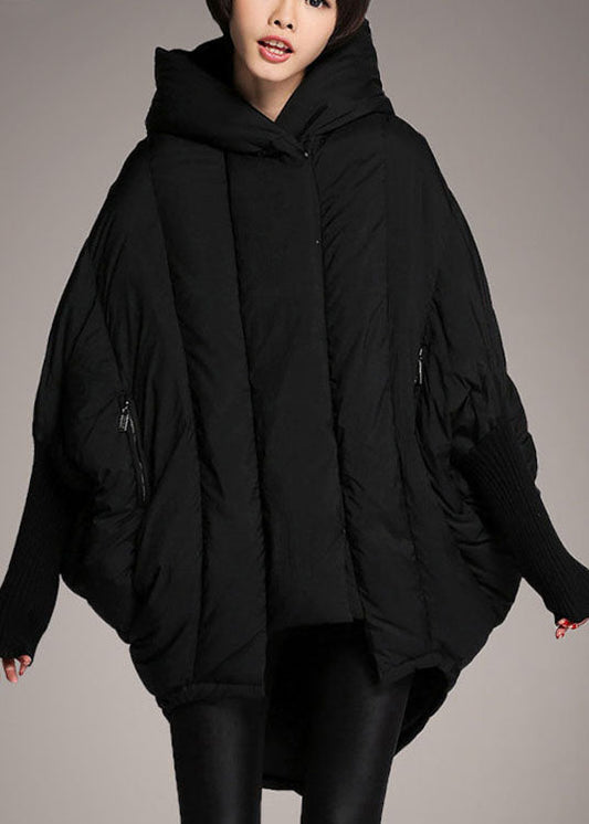  Simple Black Loose Pockets asymmetrical design Winter Duck Down Jacket - Down Jackets - DYAVOR® 