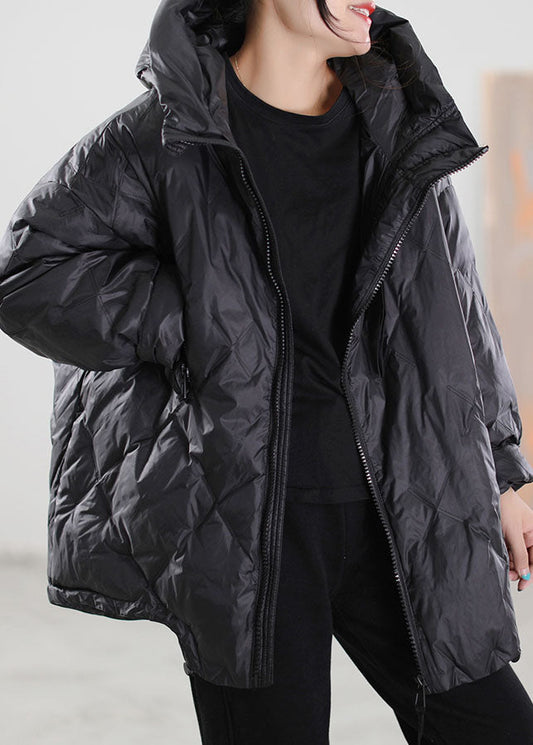  Simple Black Zip Up drawstring Duck Down Down Coat Winter - Down Jackets - DYAVOR® 