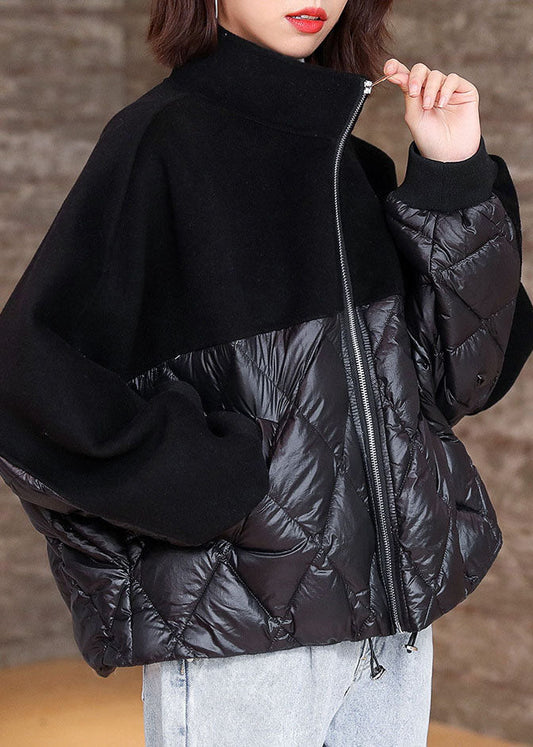  Black zippered Patchwork Winter Puffer Jacket Down Coats - Down Jackets - DYAVOR® 