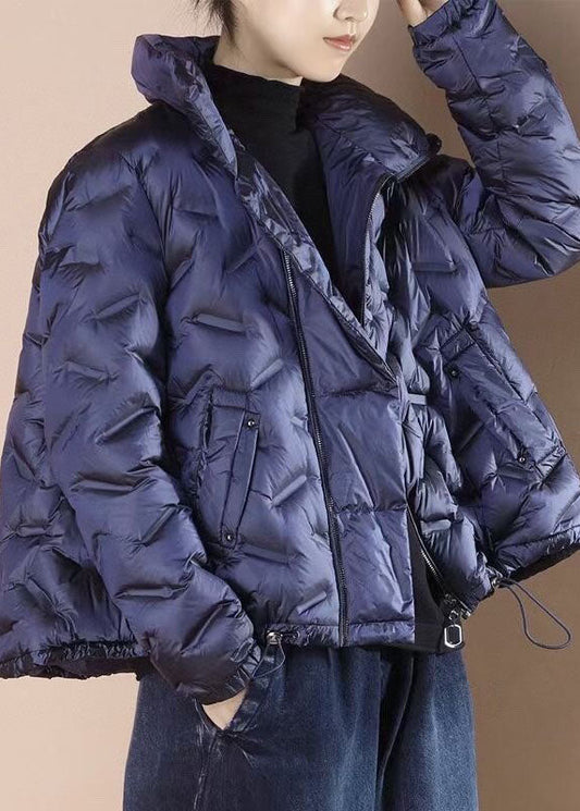  Simple Blue Short Puffer Jackets Winter Down Coat Outwear - Down Jackets - DYAVOR® 