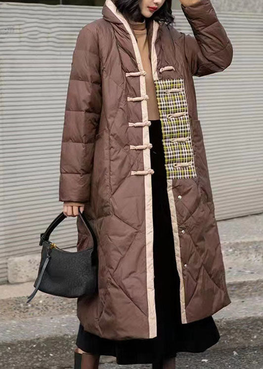  Simple Brown Patchwork Oriental Button Duck Down Puffer Outwear Winter - Down Jackets - DYAVOR® 