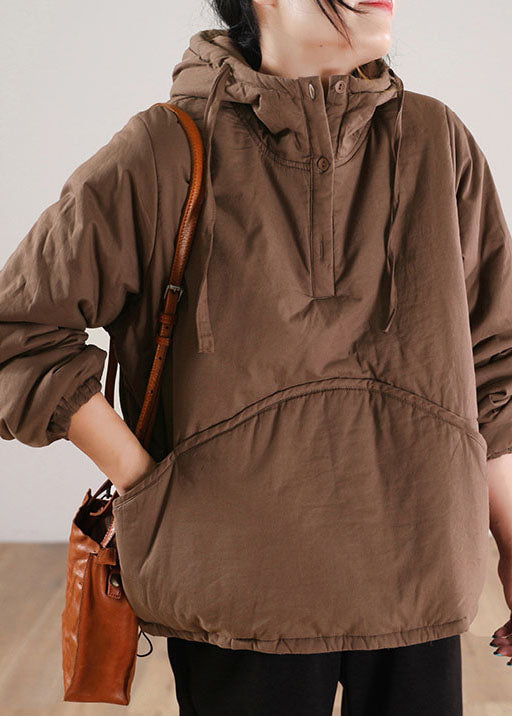  Simple Chocolate Hooded Patchwork Fine Cotton Filled Sweatshirt Street wear Winter - Down Jackets - DYAVOR® 