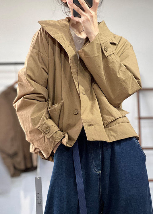  Simple Khaki Peter Pan Collar Oversized Solid Color Fine Cotton Filled Jackets Winter - Down Jackets - DYAVOR® 