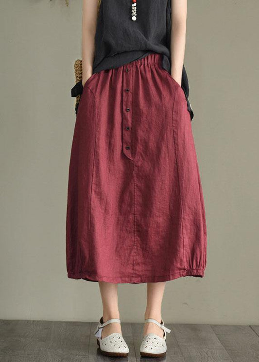  Simple Mulberry Retro Patchwork Pockets Summer Linen Skirt - Skirts - DYAVOR® 