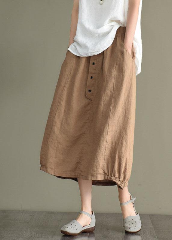 Simple Mulberry Retro Patchwork Pockets Summer Linen Skirt