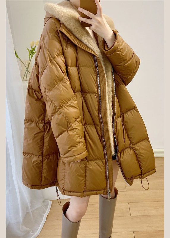  Simple Yellow Hooded Mink Hair Patchwork Duck Down Winter down coat - Down Jackets - DYAVOR® 