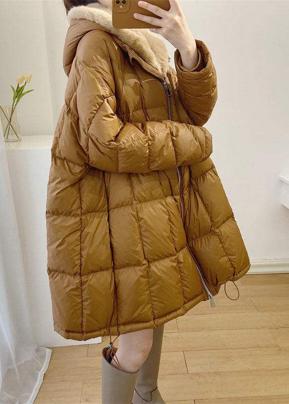  Simple Yellow Hooded Mink Hair Patchwork Duck Down Winter down coat - Down Jackets - DYAVOR® 