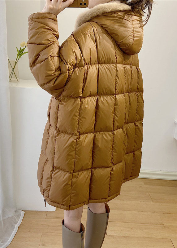  Simple Yellow Hooded Mink Hair Patchwork Duck Down Winter down coat - Down Jackets - DYAVOR® 