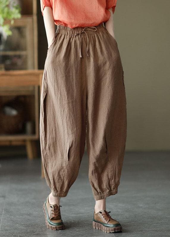  Simple Yellow Retro High Waist Pockets Summer Pants Linen - Pants - DYAVOR® 