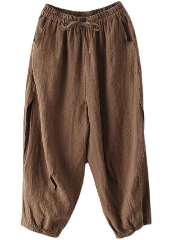  Simple Yellow Retro High Waist Pockets Summer Pants Linen - Pants - DYAVOR® 