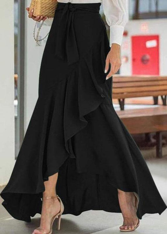  Solid Color High Waist Ruffle High Low Hem Swing Maxi Skirts For Women - Skirts - DYAVOR® 