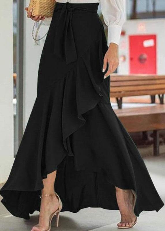  Solid Color High Waist Ruffle High Low Hem Swing Maxi Skirts For Women - Skirts - DYAVOR® 
