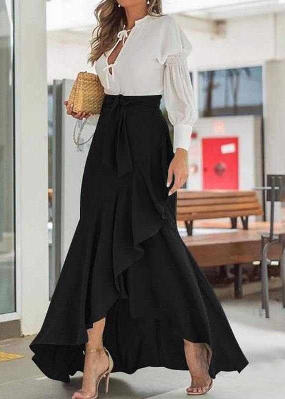  Solid Color High Waist Ruffle High Low Hem Swing Maxi Skirts For Women - Skirts - DYAVOR® 