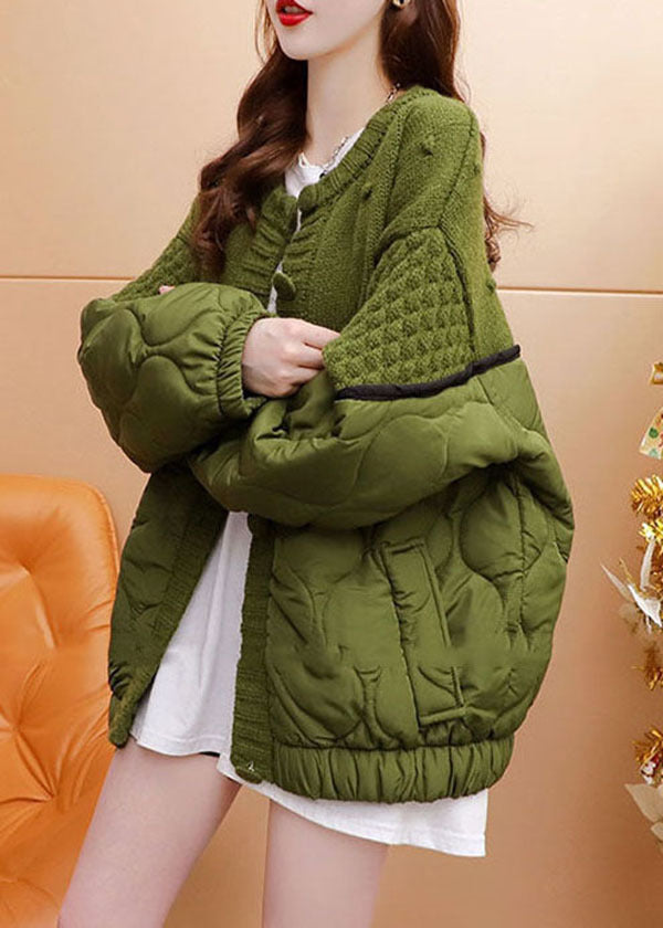  Style Green Oversized Cotton Filled Patchwork Knit Cardigan Winter - Down Jackets - DYAVOR® 