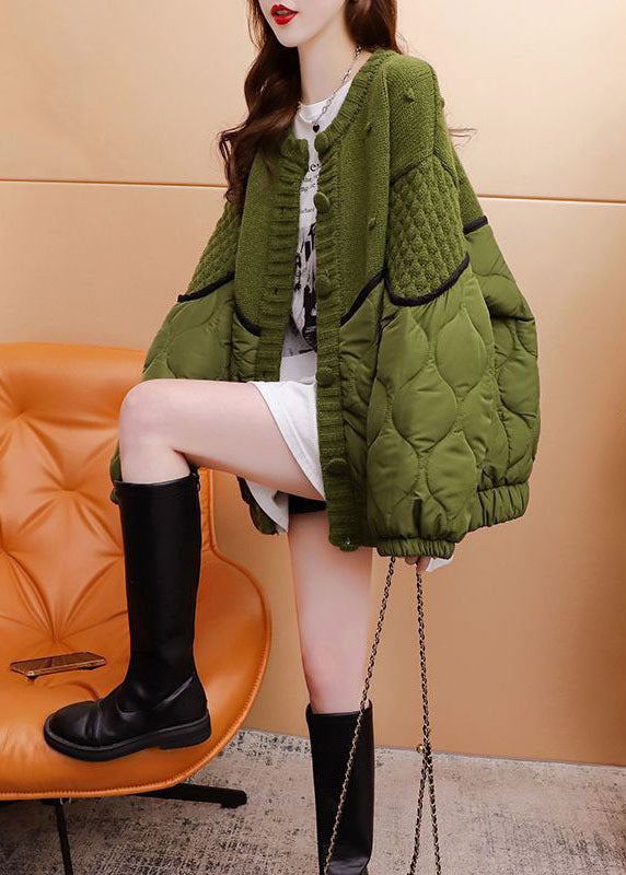  Style Green Oversized Cotton Filled Patchwork Knit Cardigan Winter - Down Jackets - DYAVOR® 