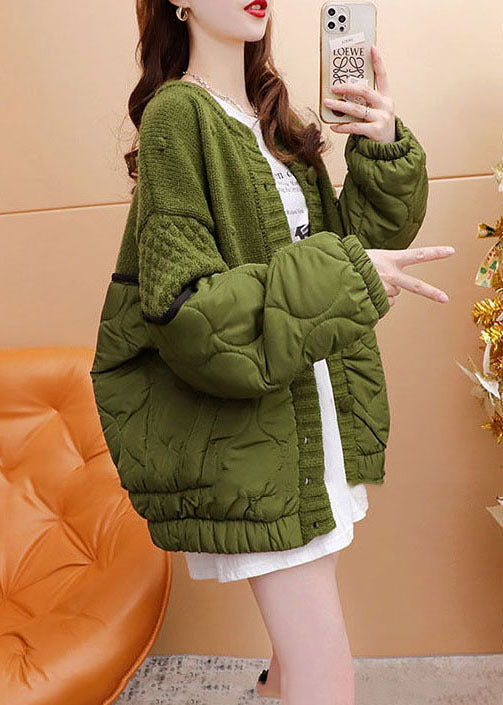  Style Green Oversized Cotton Filled Patchwork Knit Cardigan Winter - Down Jackets - DYAVOR® 