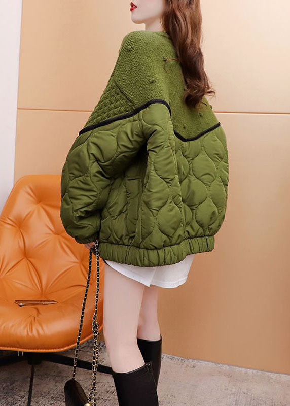  Style Green Oversized Cotton Filled Patchwork Knit Cardigan Winter - Down Jackets - DYAVOR® 