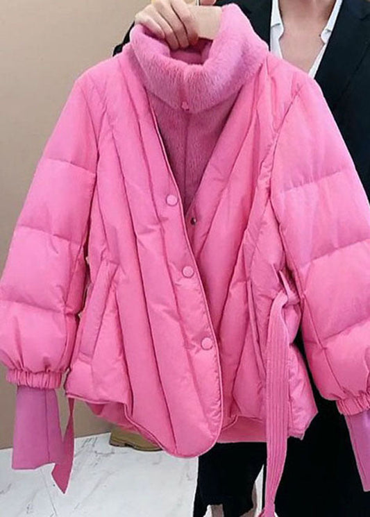  Style Pink Fur collar Patchwork Fine Cotton Filled Fake Two Piece Jacket In Winter - Down Jackets - DYAVOR® 