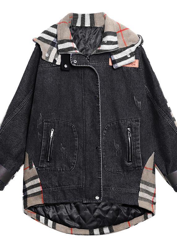  Style hooded patchwork  tunics for women denim blue Plus Size Clothing outwear -  - DYAVOR® 